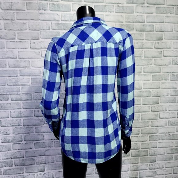 Rails Womens M Hunter Blue Mint Plaid Button Front Lightweight Flannel Top - Picture 4 of 6
